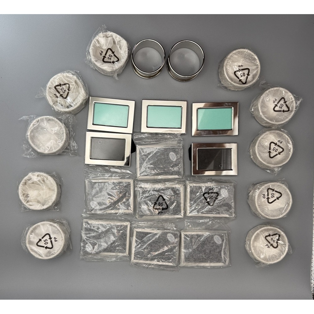 Set of 12 Silver Tone Mini Picture Frames and Napkin Rings Place Card Holders